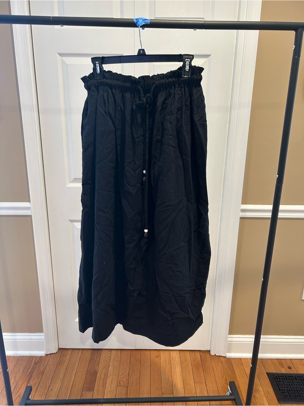Free People Beaded Black Maxi Skirt with Drawstring Waist